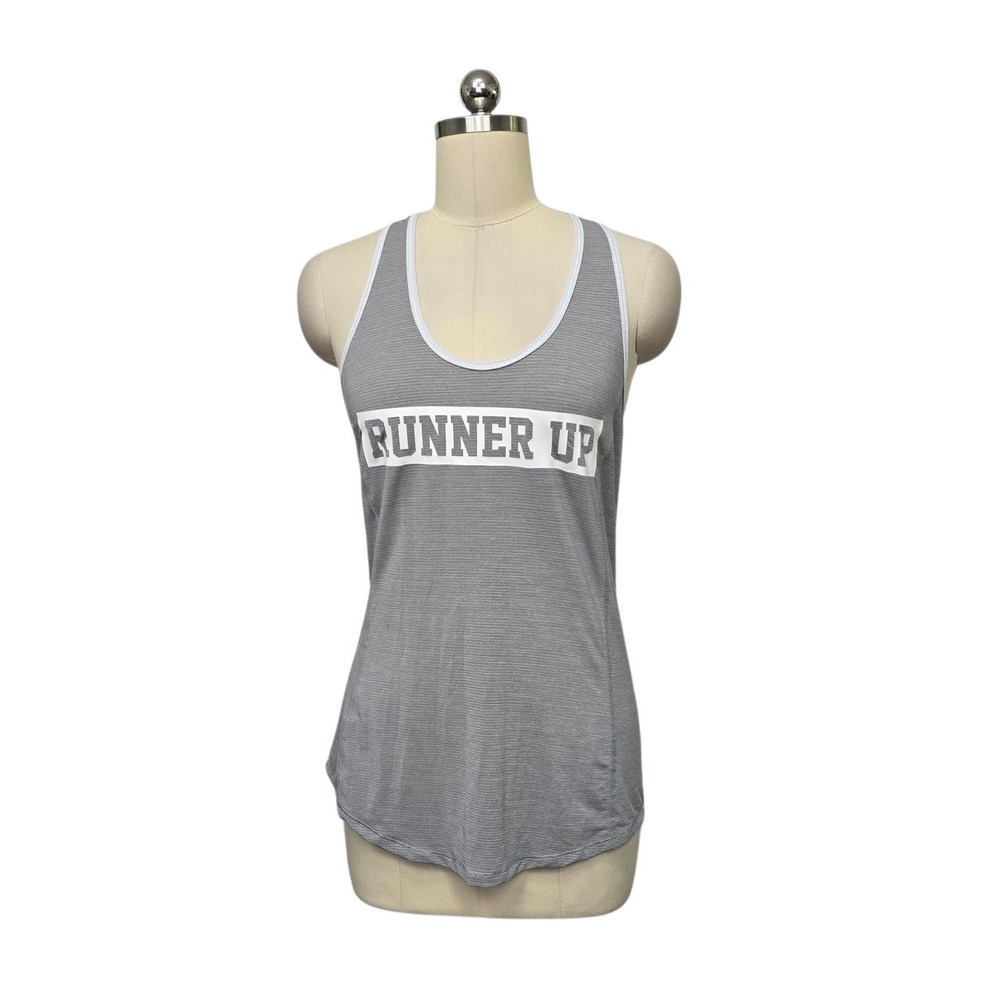 Lululemon Runner Up‎ Tank Grey White Striped Ruched Racerback Size 6 W1G18S